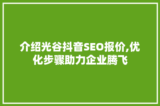 介绍光谷抖音SEO报价,优化步骤助力企业腾飞