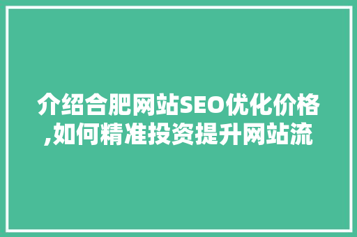 介绍合肥网站SEO优化价格,如何精准投资提升网站流量与转化率