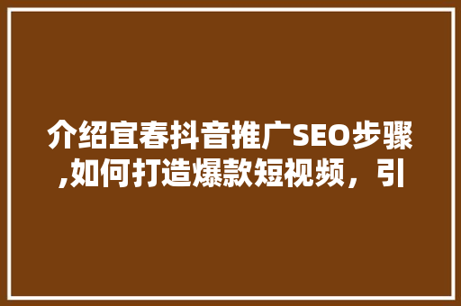 介绍宜春抖音推广SEO步骤,如何打造爆款短视频，引爆流量