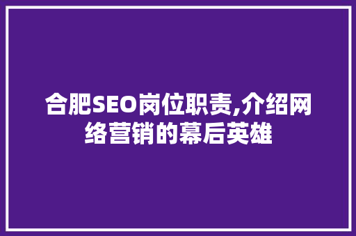 合肥SEO岗位职责,介绍网络营销的幕后英雄