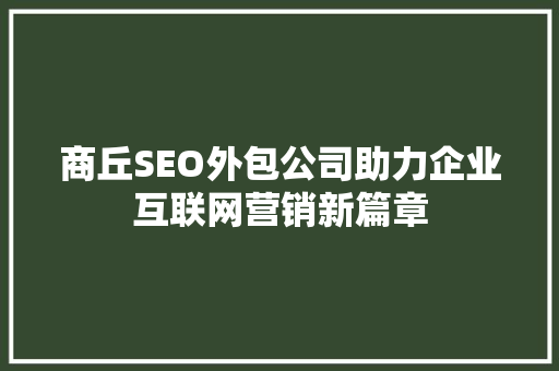 商丘SEO外包公司助力企业互联网营销新篇章