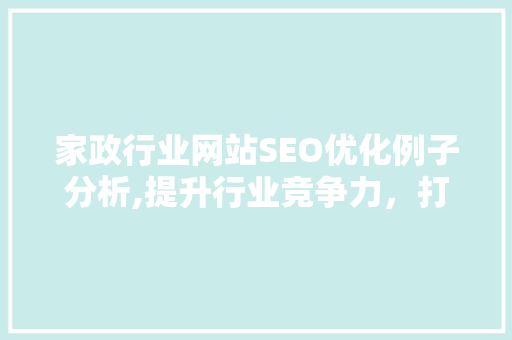 家政行业网站SEO优化例子分析,提升行业竞争力，打造专业品牌形象