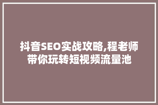 抖音SEO实战攻略,程老师带你玩转短视频流量池