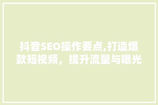 抖音SEO操作要点,打造爆款短视频，提升流量与曝光