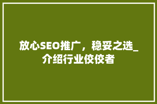 放心SEO推广，稳妥之选_介绍行业佼佼者