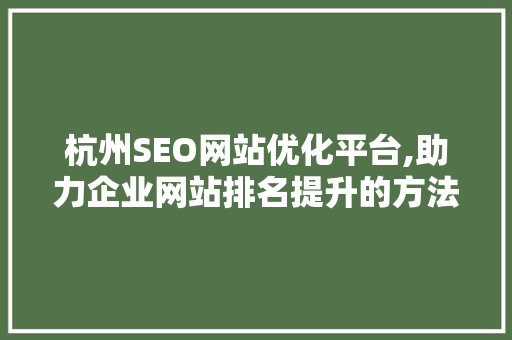 杭州SEO网站优化平台,助力企业网站排名提升的方法