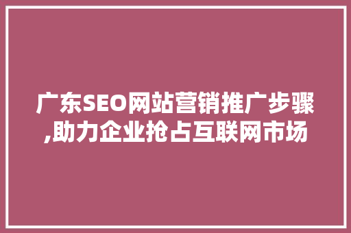 广东SEO网站营销推广步骤,助力企业抢占互联网市场制高点