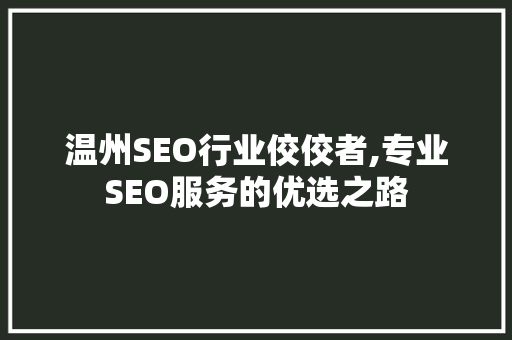 温州SEO行业佼佼者,专业SEO服务的优选之路