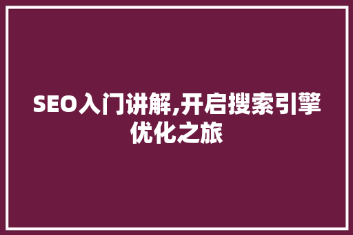 SEO入门讲解,开启搜索引擎优化之旅