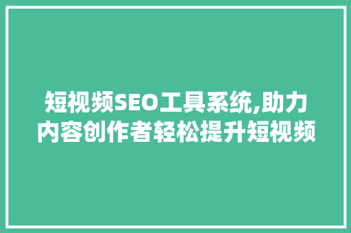 短视频SEO工具系统,助力内容创作者轻松提升短视频流量