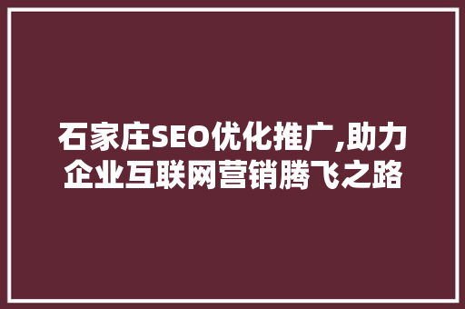 石家庄SEO优化推广,助力企业互联网营销腾飞之路