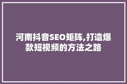 河南抖音SEO矩阵,打造爆款短视频的方法之路