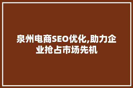 泉州电商SEO优化,助力企业抢占市场先机