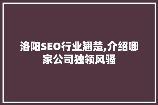 洛阳SEO行业翘楚,介绍哪家公司独领风骚
