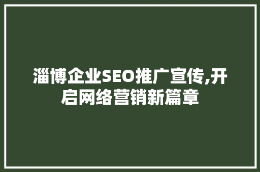 淄博企业SEO推广宣传,开启网络营销新篇章