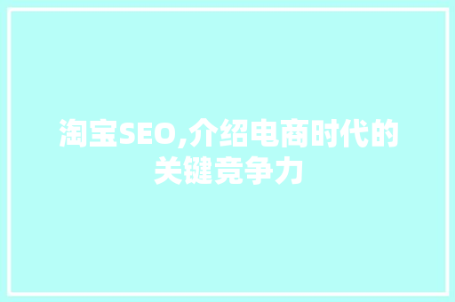淘宝SEO,介绍电商时代的关键竞争力