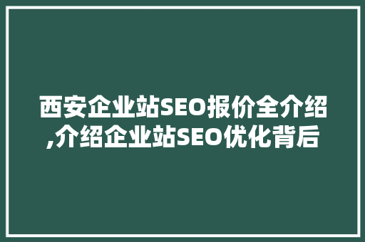 西安企业站SEO报价全介绍,介绍企业站SEO优化背后的秘密