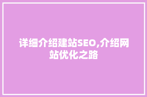 详细介绍建站SEO,介绍网站优化之路