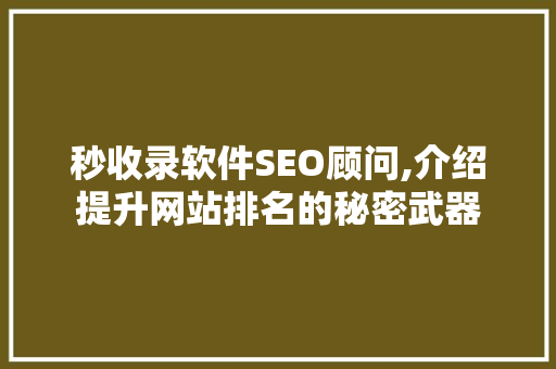 秒收录软件SEO顾问,介绍提升网站排名的秘密武器