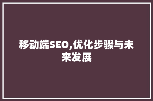 移动端SEO,优化步骤与未来发展