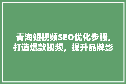 青海短视频SEO优化步骤,打造爆款视频，提升品牌影响力