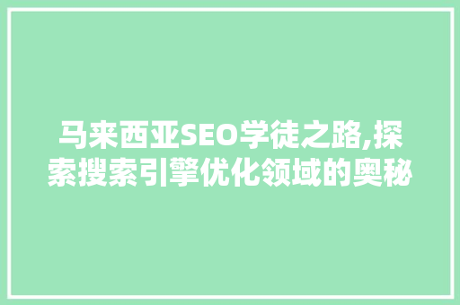 马来西亚SEO学徒之路,探索搜索引擎优化领域的奥秘