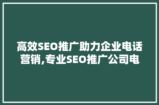 高效SEO推广助力企业电话营销,专业SEO推广公司电话介绍