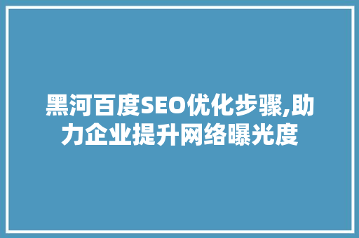 黑河百度SEO优化步骤,助力企业提升网络曝光度