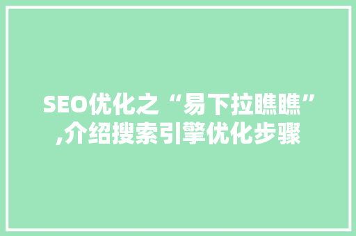SEO优化之“易下拉瞧瞧”,介绍搜索引擎优化步骤