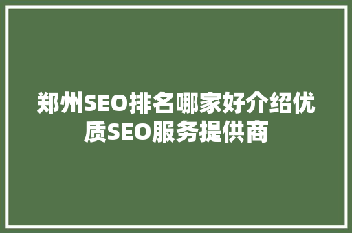 郑州SEO排名哪家好介绍优质SEO服务提供商