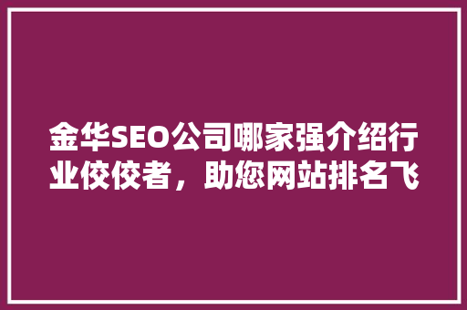金华SEO公司哪家强介绍行业佼佼者，助您网站排名飞跃！