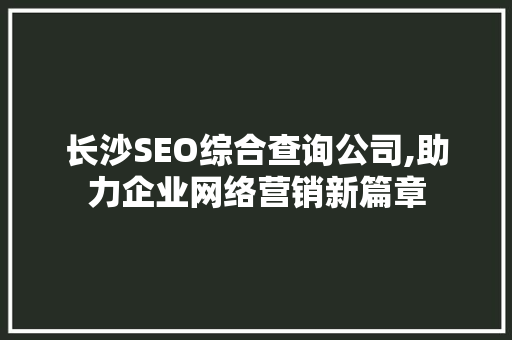 长沙SEO综合查询公司,助力企业网络营销新篇章
