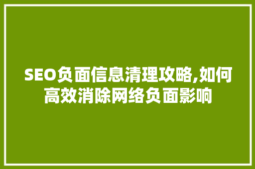 SEO负面信息清理攻略,如何高效消除网络负面影响