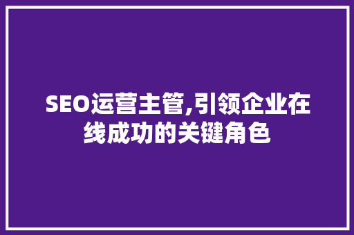 SEO运营主管,引领企业在线成功的关键角色