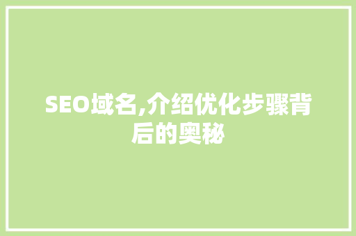 SEO域名,介绍优化步骤背后的奥秘
