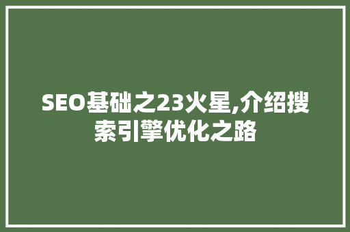 SEO基础之23火星,介绍搜索引擎优化之路